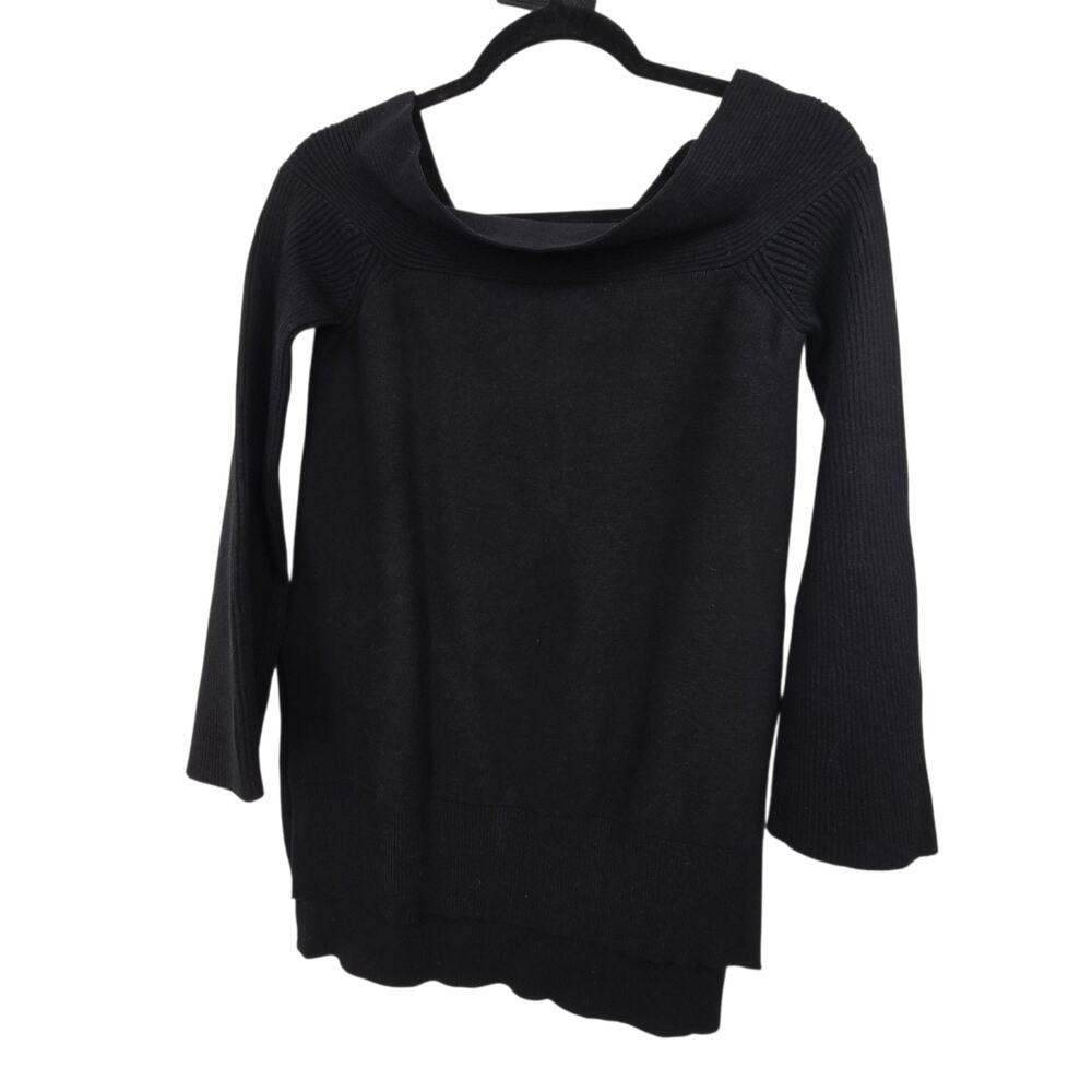 By Anthropologie Elise Off the Shoulder Open Slit Tunic Sweater Womens XS Black